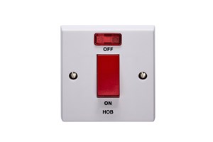 45A 1 Gang Double Pole Control Switch With Neon Indicator Printed 'Hob'