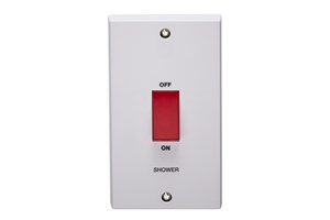 45A 2 Gang Vertical Double Pole Control Switch Printed 'Shower'