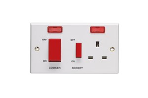 45A Cooker Control Unit With 13A Double Pole Switched Socket Outlet With Neon Indicators
