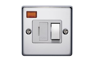 13A Double Pole Switched Fused Connection Unit With Metal Rocker With Neon Highly Polished Chrome Finish
