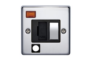 13A Double Pole Switched Fused Connection Unit With Metal Rocker, Cord Outlet And Neon Highly Polished Chrome Finish