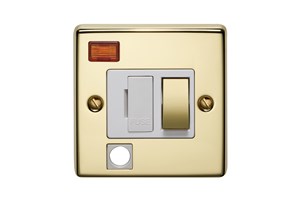 13A Double Pole Switched Fused Connection Unit With Metal Rocker, Cord Outlet And Neon Polished Brass Finish