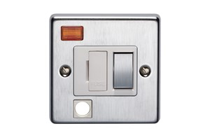 13A Double Pole Switched Fused Connection Unit With Metal Rocker, Cord Outlet And Neon Satin Chrome Finish