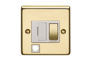 13A Double Pole Switched Fused Connection Unit With Metal Rocker And Cord Outlet Polished Brass Finish