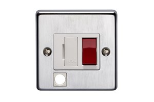 13A Double Pole Switched Fused Connection Unit With Red Rocker And Cord Outlet Satin Chrome Finish