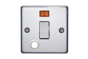 20A 1 Gang Double Pole Control Switch With Neon And Cord Outlet Highly Polished Chrome Finish