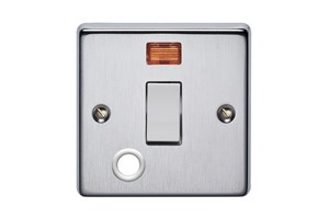 20A 1 Gang Double Pole Control Switch With Neon And Cord Outlet Satin Chrome Finish