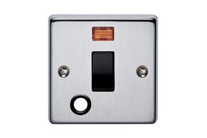 20A 1 Gang Double Pole Control Switch With Neon And Cord Outlet Satin Chrome Finish