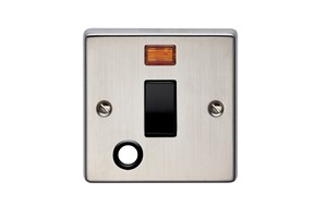 20A 1 Gang Double Pole Control Switch With Neon And Cord Outlet Stainless Steel Finish
