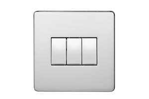10AX 3 Gang 2 Way Switch Highly Polished Chrome Finish