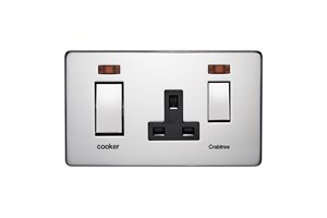 45A Cooker Control Unit With 13A Socket And Neon Highly Polished Chrome Finish