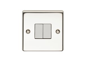 10AX 2 Gang 1 Way Plate Switch Polished Steel Finish