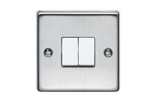 10AX 2 Gang 1 Way Plate Switch Stainless Steel Finish