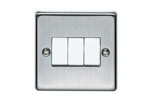 10AX 3 Gang 1 Way Metal Plate Switch Stainless Steel Finish