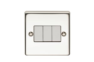 10AX 3 Gang 2 Way Plate Switch Polished Steel Finish