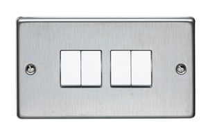 10AX 4 Gang 1 Way Plate Switch Stainless Steel Finish