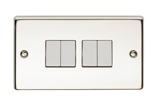 10AX 4 Gang 2 Way Plate Switch Polished Steel Finish
