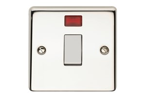 20A 1 Gang Double Pole Control Switch With Neon Indicator Polished Steel Finish