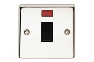 20A 1 Gang Double Pole Control Switch With Neon Indicator Polished Steel Finish