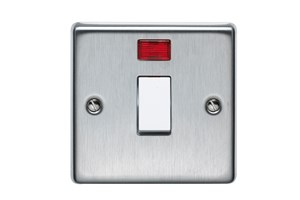 20A 1 Gang Double Pole Control Switch With Neon Indicator Stainless Steel Finish