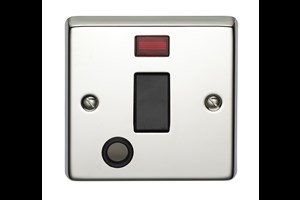 20A 1 Gang Double Pole Control Switch With Neon Indicator & Flex Outlet Polished Steel Finish