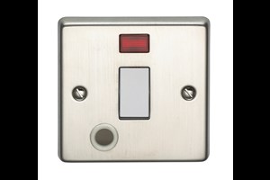 20A 1 Gang Double Pole Control Switch With Neon Indicator & Flex Outlet Stainless Steel Finish