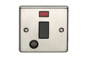 20A 1 Gang Double Pole Control Switch With Neon Indicator & Flex Outlet Stainless Steel Finish