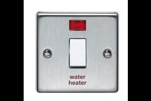 20A 1 Gang Double Pole Control Switch With Neon Indicator Printed 'Water Heater' Stainless Steel Finish