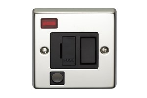 13A Double Pole Switched Fused Connection Unit With Neon Indicator & Flex Outlet Polished Steel Finish