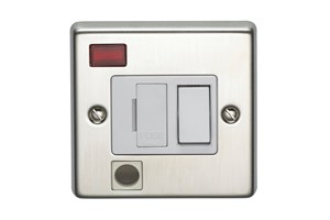 13A Double Pole Switched Fused Connection Unit With Neon Indicator & Flex Outlet Stainless Steel Finish