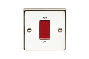 45A 1 Gang Double Pole Control Switch Polished Steel Finish