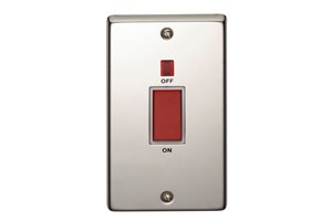 45A 2 Gang Vertical Double Pole Control Switch With Neon Indicator Polished Steel Finish
