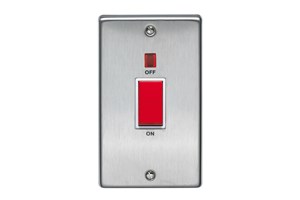 45A 2 Gang Vertical Double Pole Control Switch With Neon Indicator Stainless Steel Finish
