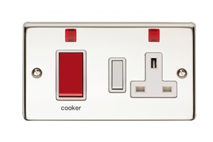 45A Cooker Control Unit With 13A Double Pole Switched Socket Outlet With Neon Indicator Polished Steel Finish