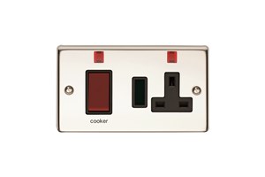 45A Cooker Control Unit With 13A Double Pole Switched Socket Outlet With Neon Indicator Polished Steel Finish