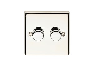 5-100W 2 Gang 2 Way LED Dimmer Plate Switch Polished Steel Finish