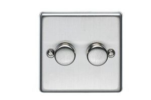 5-100W 2 Gang 2 Way LED Dimmer Plate Switch Stainless Steel Finish