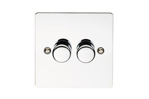 2 Gang 2 Way 250 Watt Mains/Low Voltage Dimmer Polished Steel Finish