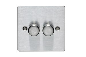 2 Gang 2 Way 250 Watt Mains/Low Voltage Dimmer Stainless Steel Finish