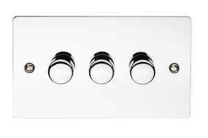 3 Gang 2 Way 250 Watt Mains/Low Voltage Dimmer Polished Steel Finish