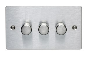 3 Gang 2 Way 250 Watt Mains/Low Voltage Dimmer Stainless Steel Finish