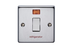 20A 1 Gang Double Pole Metal Switch With Neon Printed 'Refrigerator' Satin Chrome Finish