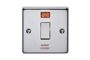 20A 1 Gang Double Pole Metal Switch With Neon Printed 'Water Cooler' Satin Chrome Finish