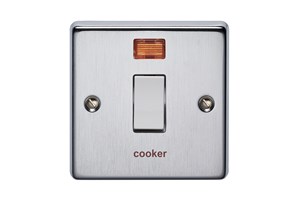 32A 1 Gang Double Pole Metal Switch With Neon Printed 'Cooker' Satin Chrome Finish