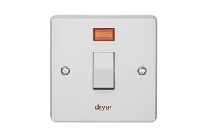 32A 1 Gang Double Pole Control Switch With Neon Printed 'Dryer'