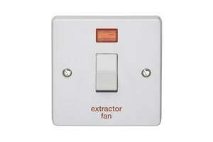 32A 1 Gang Double Pole Control Switch With Neon Printed 'Extractor Fan'