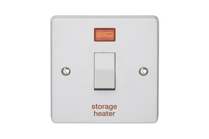 32A 1 Gang Double Pole Control Switch With Neon Printed 'Storage Heater'