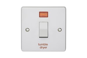 32A 1 Gang Double Pole Control Switch With Neon Printed 'Tumble Dryer'