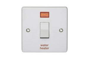 32A 1 Gang Double Pole Control Switch With Neon Printed 'Water Heater'