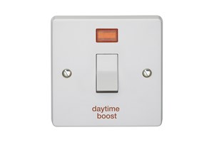 20A 1 Gang Double Pole Control Switch With Neon Printed 'Daytime Boost'